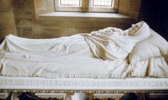 View of tomb with effigy of Lisa Bingham, Countess of Wemyss, Aberlady Parish Church.