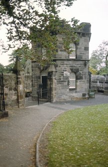 View of entrance to  Duddingston Parish Church and graveyard, Edinburgh.