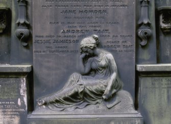 View of monument to Jane Howden d.1857 and Andrew Tate d.1872 and family, St Cuthbert's Church burial ground, Edinburgh.