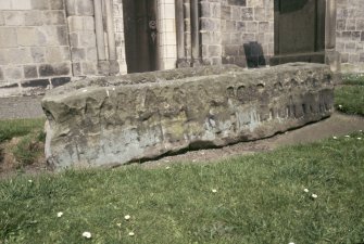 View of stone coffin, Dalmeny Parish Churchyard.