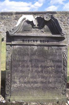 View of headstone to Thomas Thomson d.1759 and Mary Martin d. 1785, St Luke's Churchyard, Carluke.