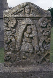 View of headstone to Elizabeth McLanachan d.1726, Girvan Old Parish Church burial ground.