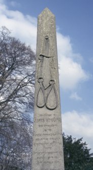 View of obelisk commemorating James Stirling d. 1855,  New Kilpatrick Parish Church Burial Ground, Bearsden.