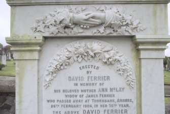 Detail of memorial to Ann McLay d.1906 and David Ferrier, St Mary's Churchyard, Rothesay.