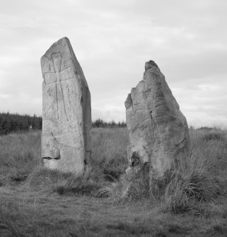 View of faces of two cross-incised standing stones from Laggangarn.