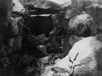 A view into the interior of the Iron Age souterrain on Hirta, St Kilda. This image was sent to RCAHMS by a Captain Grant, 1924.  

