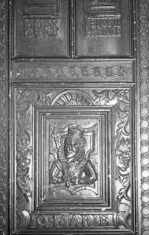 Detail of carved wooden panels.
Insc: 'Q.Marie'.