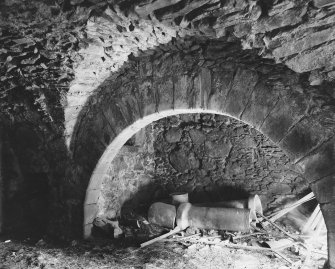 Glenbuchat Castle. Interior.
View of kitchen fireplace.