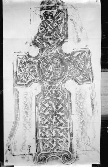 Photographic copy of rubbing showing the face of a Pictish cross slab in Logierait churchyard.