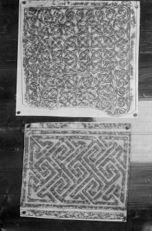 Photographic copy of two rubbings of the reverse of Forteviot no.1 cross slab and an unidentified carved stone.