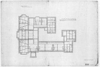 Photographic copy of plan showing timbers of bedroom floors and drawing of one of the trussed beams for kitchen wing, Aros House, Mull