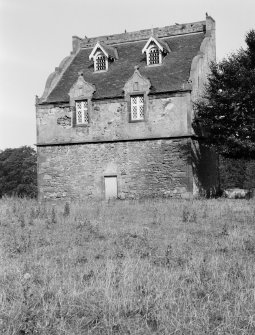 General view of entrance and gable elevations to Johnstounburn House dovecot.