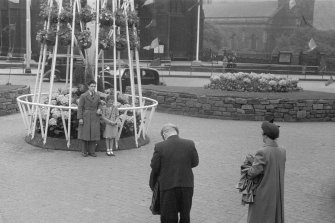 View of decorations on Princes Street, Edinburgh for the Coronation of Queen Elizabeth II.