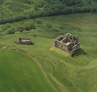 Oblique aerial view of Crichton Castle.
