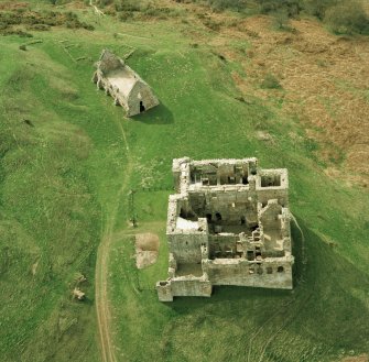 Oblique aerial view of Crichton Castle.