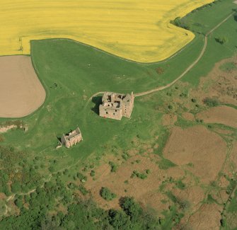 Oblique aerial view of Crichton Castle taken from the SW.