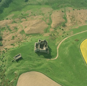Oblique aerial view of Crichton Castle taken from the SE.