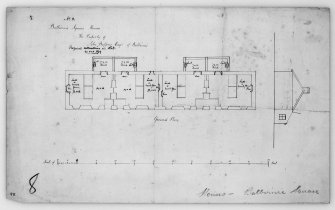 Ground plan and end elevation of houses showing proposed alterations. Inscr. 'The Property of  John Balfour Esq. of Balbirnie'. Ink.
Balbirnie Drawings.