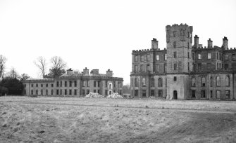 View from South East of central and West block of Gordon Castle during demolition work