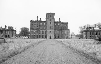 View of South front of central block of Gordon Castle during demolition work