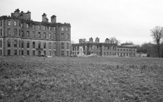 View from North East of central and West block of Gordon Castle during demolition work