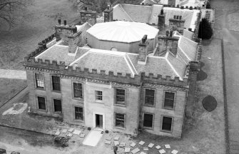 View from central block roof of East block of Gordon Castle during demolition work