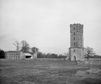 View from south east of tower and farm at Gordon Castle after demolition