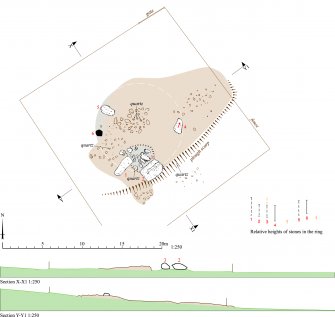RCAHMS publication drawing: plan of Nether Dumbeath recumbent stone circle 