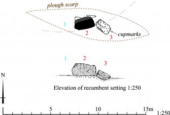 RCAHMS publication drawing: plan of Pitglassie recumbent stone circle