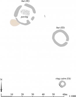 RCAHMS publication drawing; plan of Sands of Forvie, hut circle - See free Great Crowns of Stone Gazetteer pdf