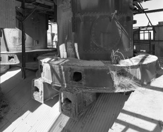 Detailed view of middle level of shaft kilns, which were originally fired by gas produced at the site.