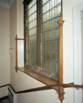 Ground floor, entrance hall, main staircase, stained glass window, detail