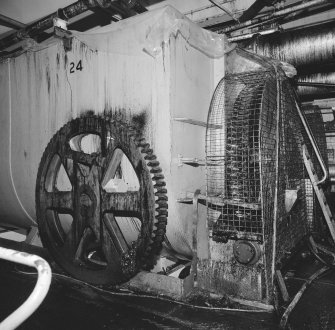 Interior view of the First and Tail Pan Crop Crystalliser drives.  The crystal syrup mix was held in Crystallisers over a period of time, cooling continuing the process of re-crystallisation (T&L No.: 21176/7)