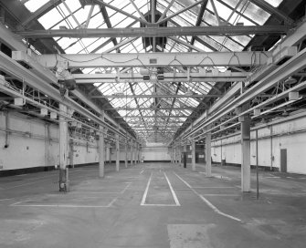 Motherwell, Craigneuk Street, Anderson Boyes
Machine Shop (Dept. 30, built 1923): Interior view from W down centre of three bays.  The machine tools have been moved to other parts of the factory, and the building is now disused