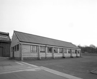 Motherwell, Craigneuk Street, Anderson Boyes
Exterior view from north west of Work Study building (built in 1963, according to date on glass above front door), showing latticed-steel partially exposed frame