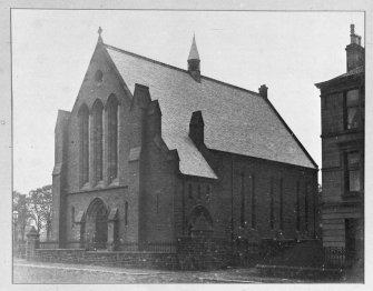 Session House, wall, copy of early photograph of exterior of church, detail