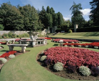 View of formal garden from W