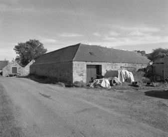 General view from SW, showing neighbouring farm building foreground right, NJ61NW 8.01, with mill visible, distant left.