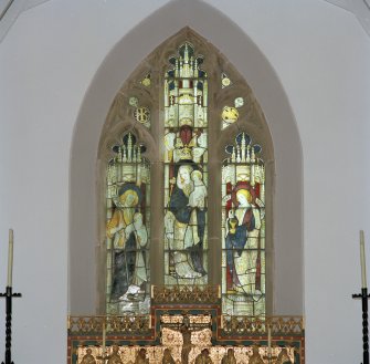 Interior.
View of stained-glass window above reredos.
