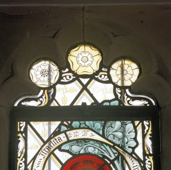 Interior.
Detail of stained glass window in nave.