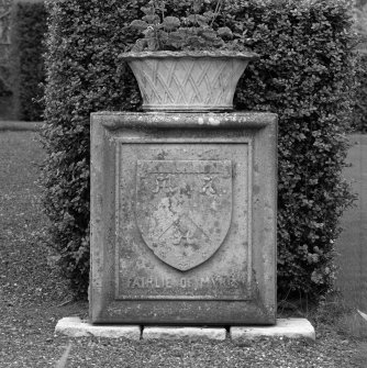 Stone heraldic Fairlie of Myres armorial panel, detail