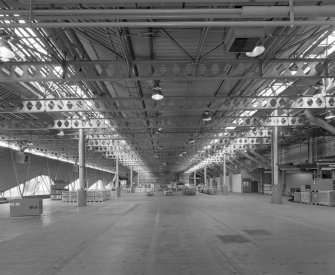 General interior view from south west in Base Engine Assembly area, showing steel-framed construction of building (built in 1980).
