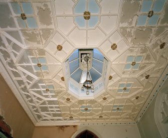 View of west stair hall plaster ceiling