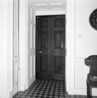 Ground floor, entrance hall, mahogany door, detail