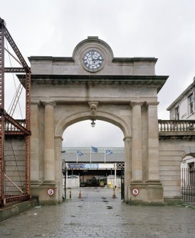 Detail of 'clock' entrance arch from S