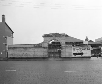 View of E entrance gate from E