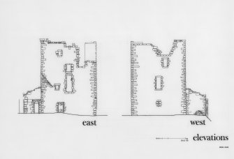 Glasgow, Old Castle Road, Cathcart Castle.
Drawing of East and West elevations.
Titled: 'East' 'West elevations'.