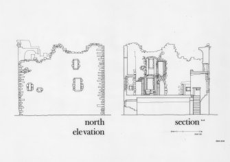 Glasgow, Old Castle Road, Cathcart Castle.
Drawing of North elevation and section.
Titled: 'North elevation' 'Section AA'