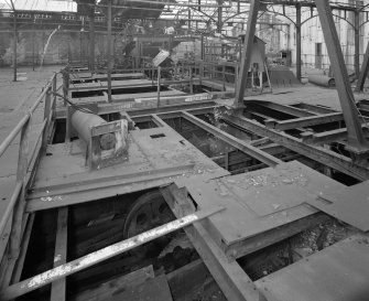 Newtongrange, Lady Victoria Colliery, Pithead Building (Tub Circuit, Tippler Section, Picking Tables)
Pithead area:  detailed view from south east across upper decking level.  This area contained a turntable, ploughs and conveyors which transferred coal to the picking tables.