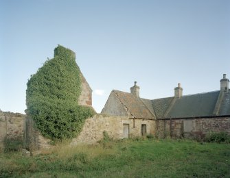 Broadwoodside Farm.
View of cottages and remains of gable and ingleneuk from NW.